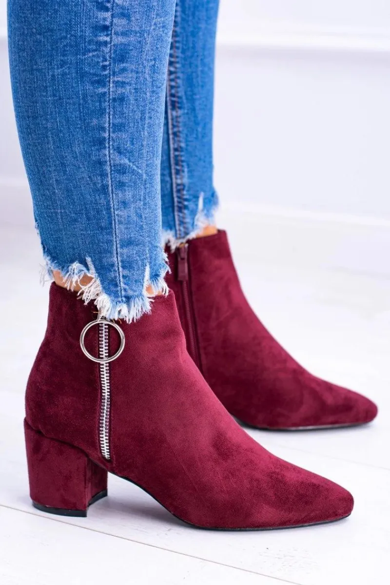 Botki Na Słupku|Czarne Botki>Boto Bordowe Zamszowe Botki Na Słupku w Szpic Jonnes