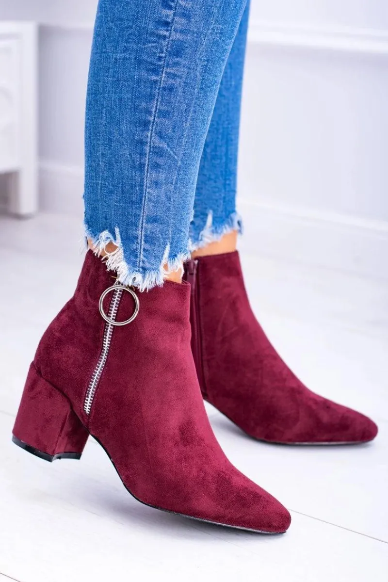 Botki Na Słupku|Czarne Botki>Boto Bordowe Zamszowe Botki Na Słupku w Szpic Jonnes