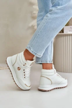 Outlet Botki Buty Sportowe Damskie Ocieplane Na Platformie Białe Ariatte Damskie Damskie Trapery|Botki Sznurowane