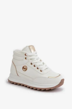 Outlet Botki Buty Sportowe Damskie Ocieplane Na Platformie Białe Ariatte Damskie Damskie Trapery|Botki Sznurowane