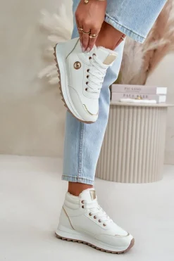 Outlet Botki Buty Sportowe Damskie Ocieplane Na Platformie Białe Ariatte Damskie Damskie Trapery|Botki Sznurowane