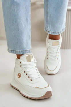 Outlet Botki Buty Sportowe Damskie Ocieplane Na Platformie Białe Ariatte Damskie Damskie Trapery|Botki Sznurowane