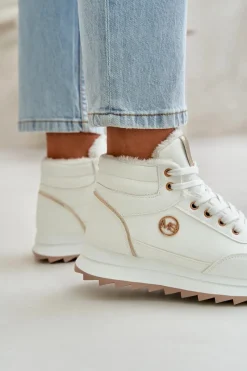Outlet Botki Buty Sportowe Damskie Ocieplane Na Platformie Białe Ariatte Damskie Damskie Trapery|Botki Sznurowane