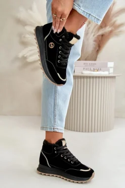 Discount Boto Botki Buty Sportowe Damskie Ocieplane Na Platformie Czarne Ariatte