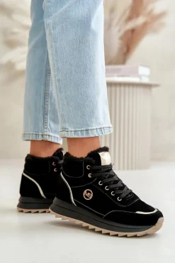 Discount Boto Botki Buty Sportowe Damskie Ocieplane Na Platformie Czarne Ariatte