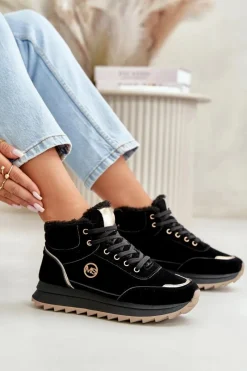 Discount Boto Botki Buty Sportowe Damskie Ocieplane Na Platformie Czarne Ariatte