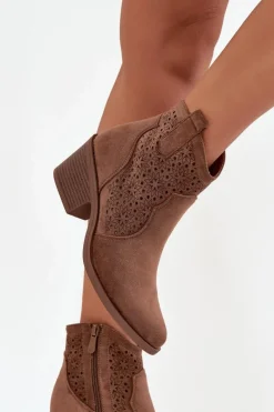 Sale Damskie buty S.Barski Botki Damskie Ażurowe Na Obcasie S.Barski HY52-529 Brązowe Brązowy