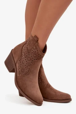 Sale Damskie buty S.Barski Botki Damskie Ażurowe Na Obcasie S.Barski HY52-529 Brązowe Brązowy