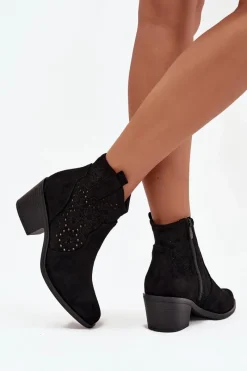 Botki Na Słupku|Botki Na Obcasie></noscript>Damskie buty S.Barski Botki Damskie Ażurowe Na Obcasie S.Barski HY52-529 Czarne Czarny