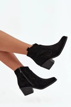 Botki Na Słupku|Botki Na Obcasie></noscript>Damskie buty S.Barski Botki Damskie Ażurowe Na Obcasie S.Barski HY52-529 Czarne Czarny
