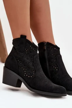 Botki Na Słupku|Botki Na Obcasie></noscript>Damskie buty S.Barski Botki Damskie Ażurowe Na Obcasie S.Barski HY52-529 Czarne Czarny