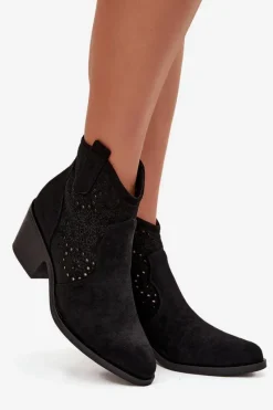 Botki Na Słupku|Botki Na Obcasie></noscript>Damskie buty S.Barski Botki Damskie Ażurowe Na Obcasie S.Barski HY52-529 Czarne Czarny