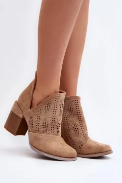 Best Boto Botki Damskie Ażurowe Na Słupku Beżowe Niartima