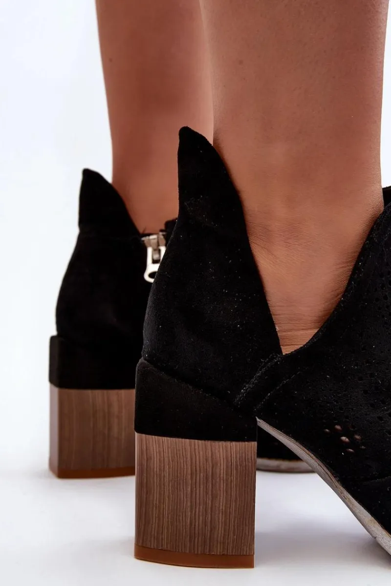 New Boto Botki Damskie Ażurowe Na Słupku Czarne Niartima Czarny