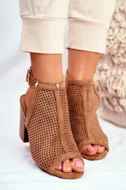 Online Botki Damskie Ażurowe Peep Toe Camel Paradise Damskie Botki Wiosenne|Botki Na Słupku