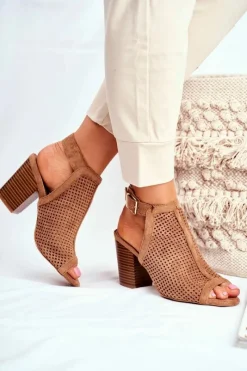 Online Botki Damskie Ażurowe Peep Toe Camel Paradise Damskie Botki Wiosenne|Botki Na Słupku