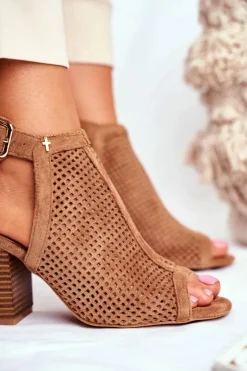 Online Botki Damskie Ażurowe Peep Toe Camel Paradise Damskie Botki Wiosenne|Botki Na Słupku