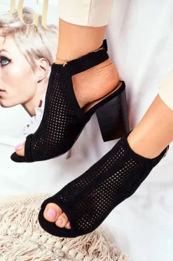 Best Boto Botki Damskie Ażurowe Peep Toe Czarne Paradise