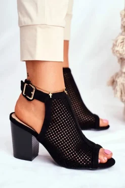 Best Boto Botki Damskie Ażurowe Peep Toe Czarne Paradise