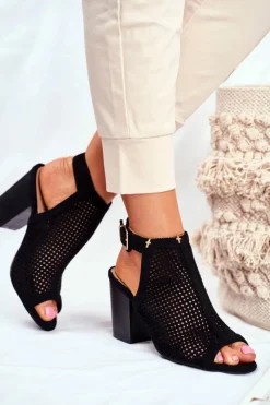 Best Boto Botki Damskie Ażurowe Peep Toe Czarne Paradise
