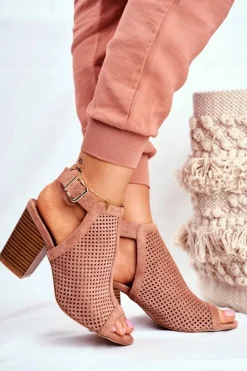 Botki Wiosenne|Botki Na Słupku>Boto Botki Damskie Ażurowe Peep Toe Różowe Paradise