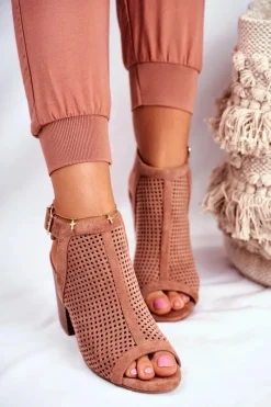 Botki Wiosenne|Botki Na Słupku>Boto Botki Damskie Ażurowe Peep Toe Różowe Paradise