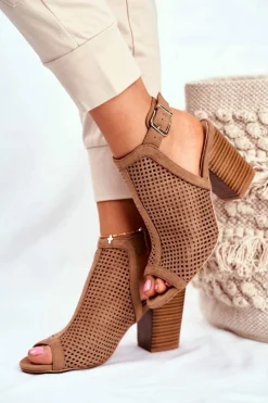 Online Botki Damskie Ażurowe Peep Toe Beżowe Paradise Damskie Botki Wiosenne|Botki Na Słupku