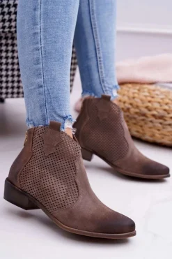 Botki Wiosenne|Brązowe I Beżowe Botki>Boto Botki Damskie Beżowe Skórzane Exquisite 1166