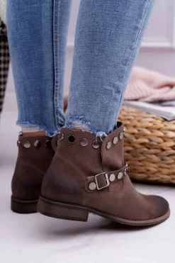 Best Boto Botki Damskie Beżowe Welurowe Exquisite 1172