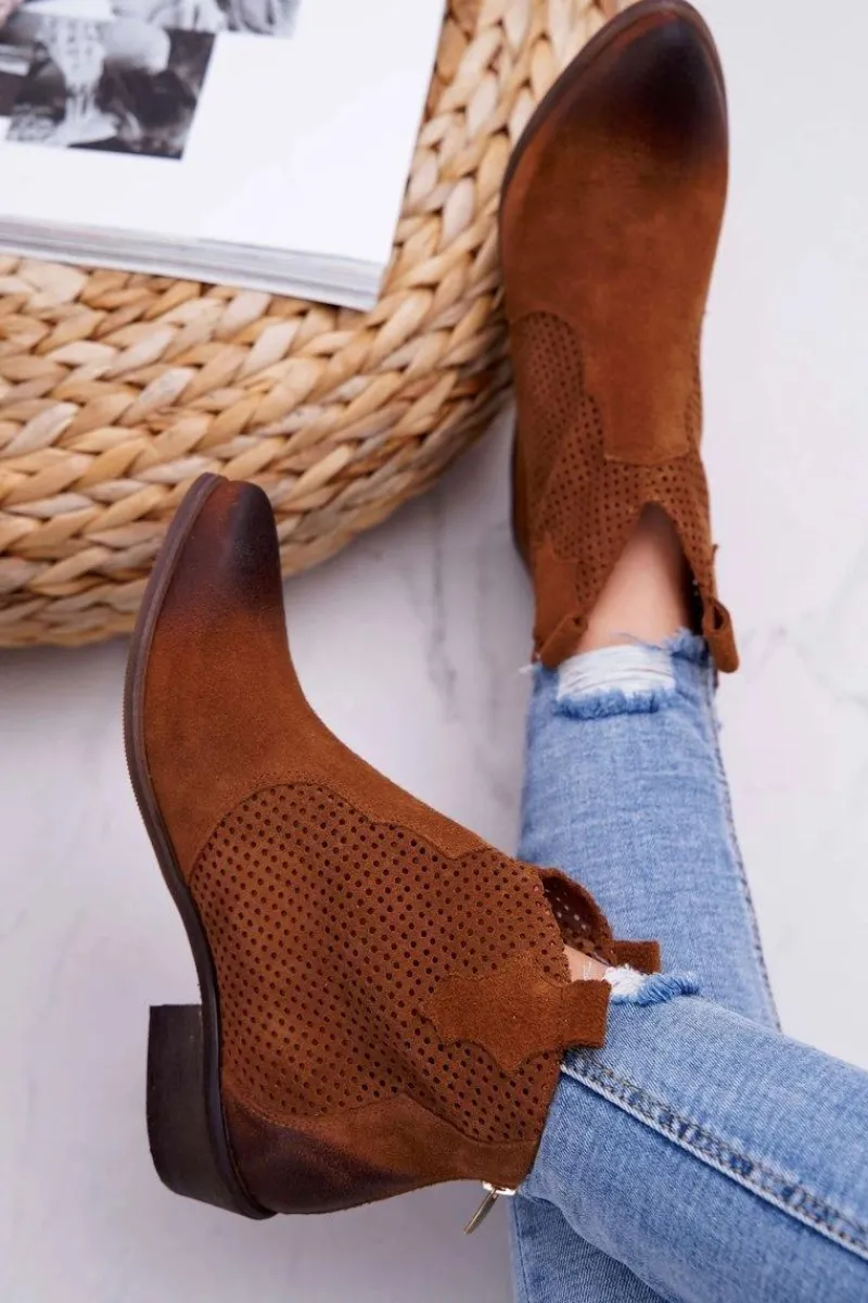 Hot Botki Damskie Brązowe Skórzane Exquisite 1166 Damskie Botki Wiosenne|Brązowe I Beżowe Botki