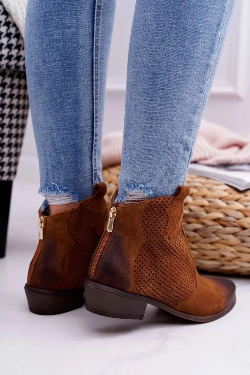 Hot Botki Damskie Brązowe Skórzane Exquisite 1166 Damskie Botki Wiosenne|Brązowe I Beżowe Botki