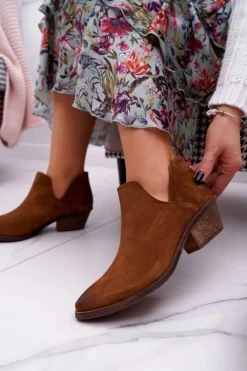 Botki Wiosenne|Brązowe I Beżowe Botki>Boto Botki Damskie Brązowe Wiosenne Skórzane Anabella