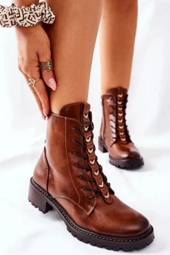 Botki Sznurowane|Botki Zimowe Damskie>Buty damskie Vinceza Botki Damskie Camel Myroe