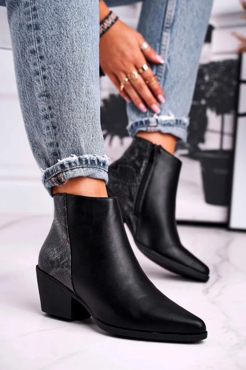 Botki Damskie Ciepłe Czarne Meatown Damskie Czarne Botki|Botki Zimowe Damskie