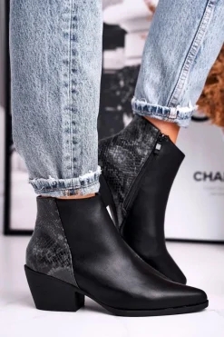 Botki Damskie Ciepłe Czarne Meatown Damskie Czarne Botki|Botki Zimowe Damskie