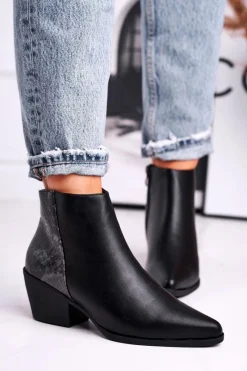 Botki Damskie Ciepłe Czarne Meatown Damskie Czarne Botki|Botki Zimowe Damskie