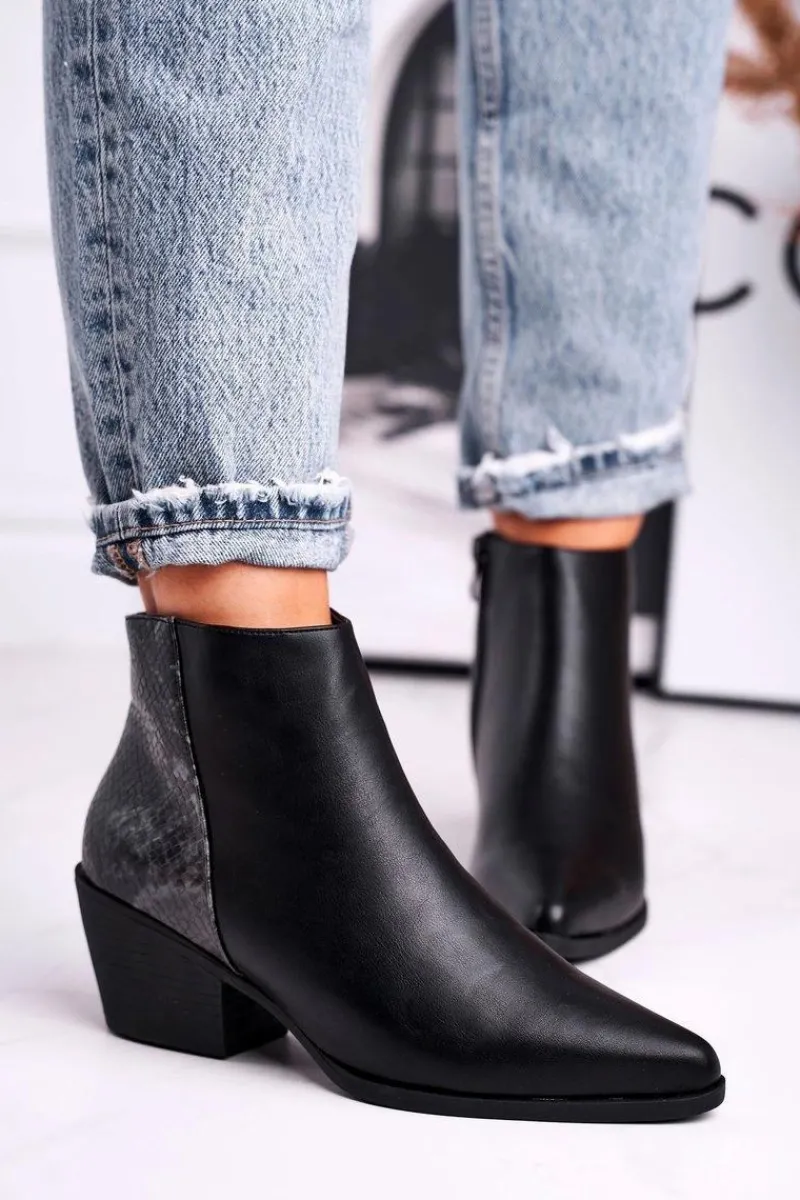 Botki Damskie Ciepłe Czarne Meatown Damskie Czarne Botki|Botki Zimowe Damskie