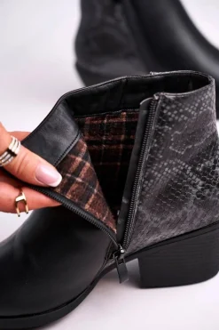 Botki Damskie Ciepłe Czarne Meatown Damskie Czarne Botki|Botki Zimowe Damskie