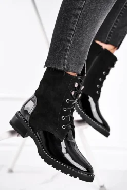 Discount Botki Damskie Ciepłe Czarne Thunders Damskie Botki Sznurowane|Czarne Botki