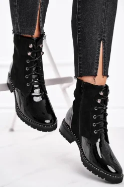 Discount Botki Damskie Ciepłe Czarne Thunders Damskie Botki Sznurowane|Czarne Botki