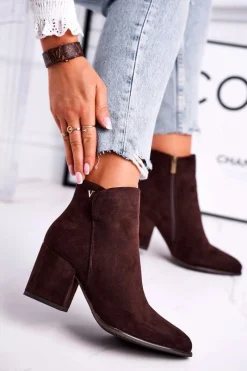 Outlet Buty damskie Vinceza Botki Damskie Ciepłe Eko Zamsz Brązowe So Good