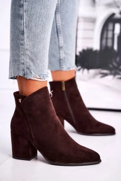 Outlet Buty damskie Vinceza Botki Damskie Ciepłe Eko Zamsz Brązowe So Good