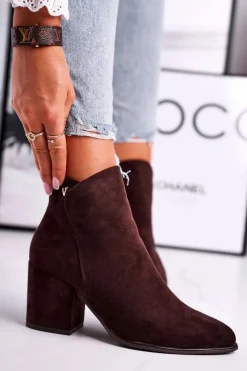 Outlet Buty damskie Vinceza Botki Damskie Ciepłe Eko Zamsz Brązowe So Good