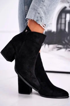 Botki Na Słupku|Czarne Botki>Buty damskie Vinceza Botki Damskie Ciepłe Eko Zamsz Czarne So Good