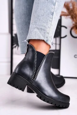 Czarne Botki|Botki Zimowe Damskie><noscript><img width=