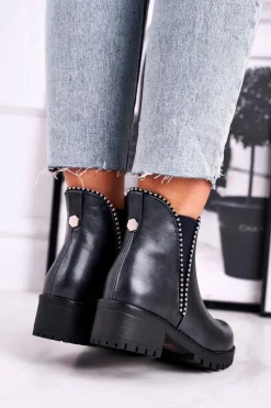 Czarne Botki|Botki Zimowe Damskie><noscript><img width=