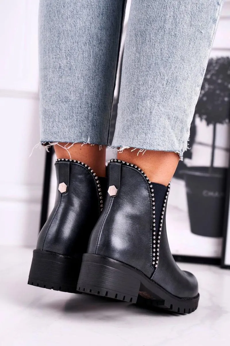 Czarne Botki|Botki Zimowe Damskie>Boto Botki Damskie Ciepłe Granatowe Starry