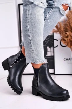 Czarne Botki|Botki Zimowe Damskie><noscript><img width=