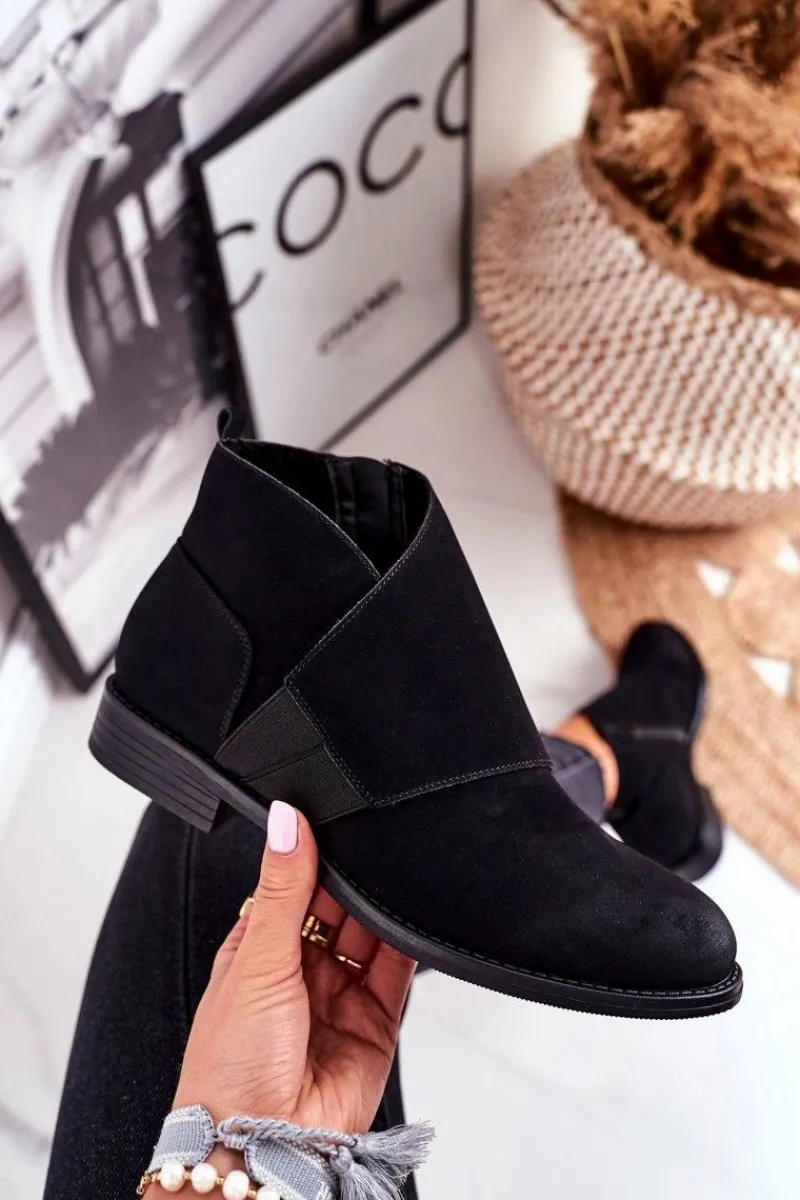 Czarne Botki|Botki Zimowe Damskie>Damskie buty S.Barski Botki Damskie Ciepłe Sztyblety Płaski Obcas Czarne Sirro