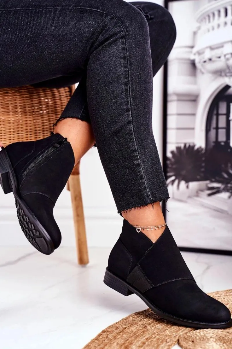 Czarne Botki|Botki Zimowe Damskie>Damskie buty S.Barski Botki Damskie Ciepłe Sztyblety Płaski Obcas Czarne Sirro